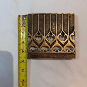 Vintage Art Nouveau Solid Brass Trivet Filigree Heart Scroll Wall Plaque 4.5"